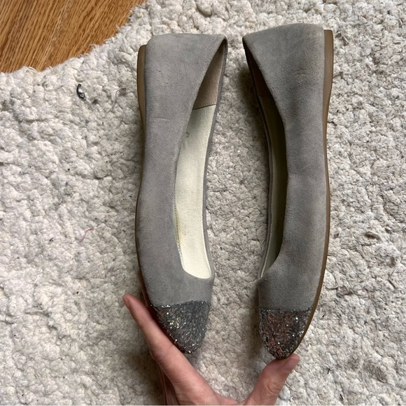 J. Crew: Gray and Metallic Glitter Silver Dipped Toe Ballet Flats Size 7 - Picture 4 of 10
